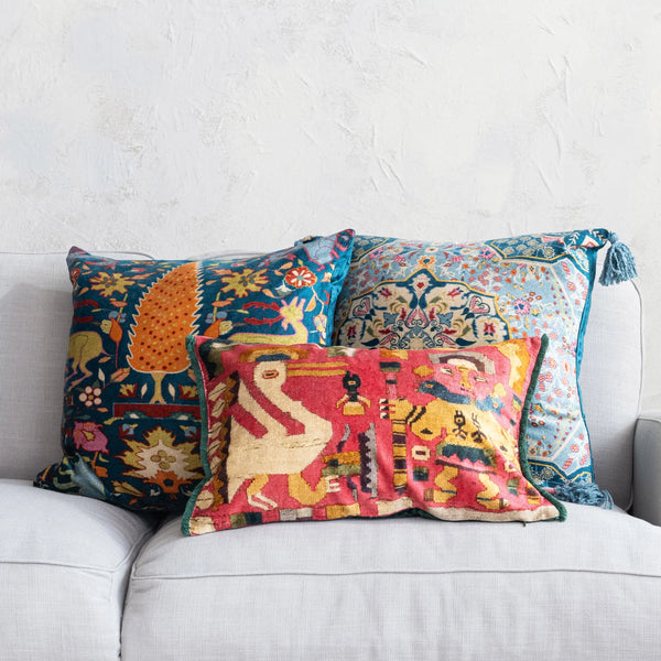20"L x 14"H Cotton Blend Velvet Printed Lumbar Pillow w/ Fringe