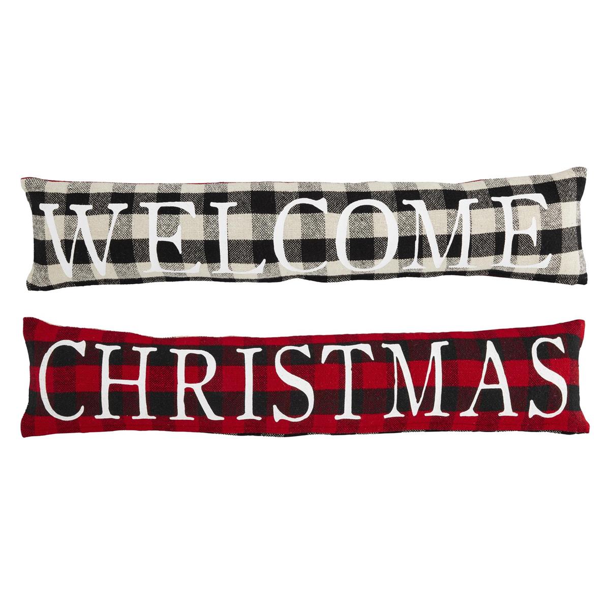 Reversible Welcome/Christmas Check Pillow