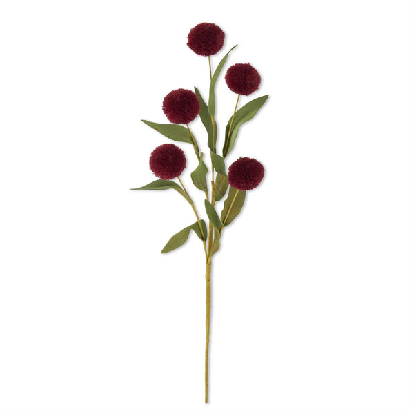 13 Inch Burgundy 5 Ball Pompom Pick w/Green
