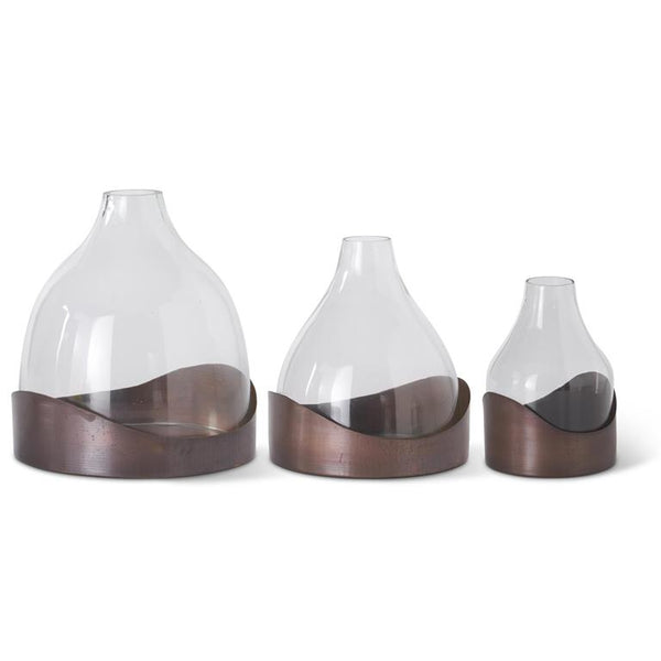 Clear Glass Domes on Wavy Bronze Trays