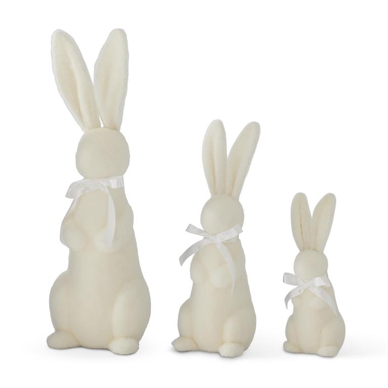 White Flocked Easter Bunnies w/White Ribbon