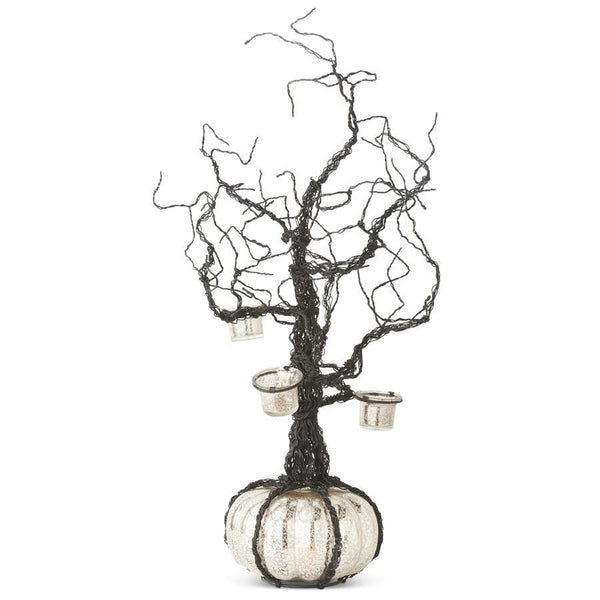 28 Inch Black Wire Votive Halloween Tree w/LED