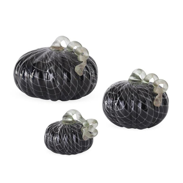 Black w/White Swirls Handblown Glass Pumpkin