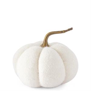 6.5 Inch Fuzzy White Knit Pumpkin w/Resin Stem