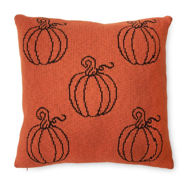 20 Inch Orange & Black/Cream/Black Cotton Knit Pumpkin Pillow