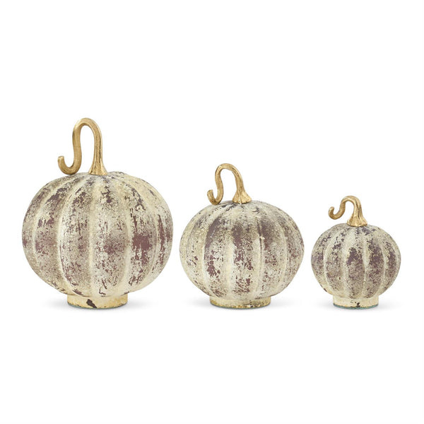 White & Tan Distressed Glass Pumpkins
