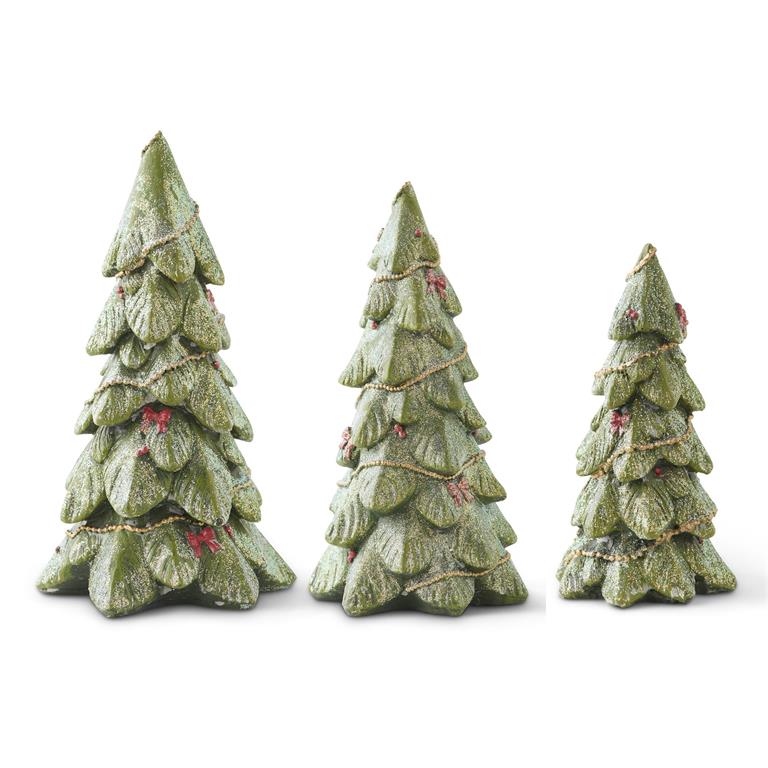 Set of 3 Resin Green Glitter Trees
