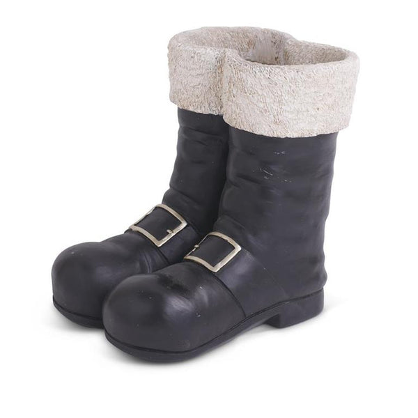 10 Inch Black & White Resin Santa Boots