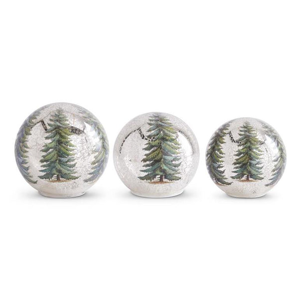 Pine Tree LED Gold Mercury Glass Tabletop Globe