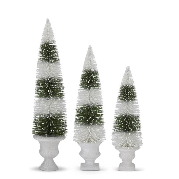 Glittered White & Green Striped Bottle Brush Tree