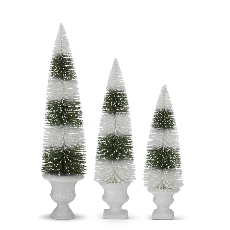 Glittered White & Green Striped Bottle Brush Tree