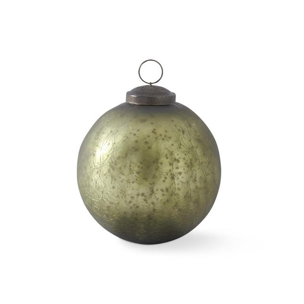 4 Inch Crackled Olive Green Mercury Glass Ornament