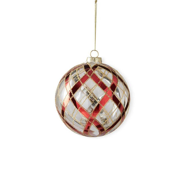 5.5 Inch Clear Glass Ornament w/Glittered Red & Gold