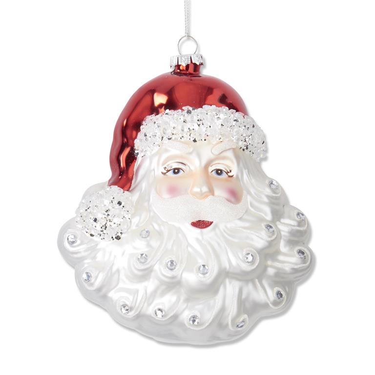 6.5 Inch Glittered & Jeweled Blown Glass Santa