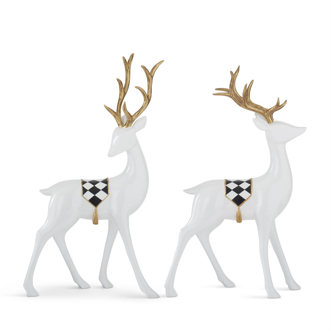 Gold Antler Glossy White Resin Deer w/ Check