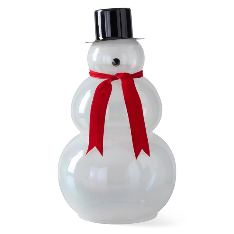 20 Inch Clear Glass Snowman w/Red Scarf & Top Hat