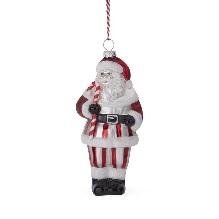 5 Inch Red & White Glittered Blown Glass Santa