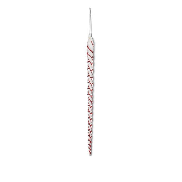 16 Inch White & Red Spiral Glass Icicle Ornament