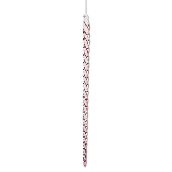 21 Inch White & Red Spiral Glass Icicle Ornament