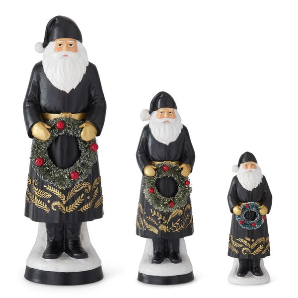 Resin Black Coat Santas Holding Bottle Bru