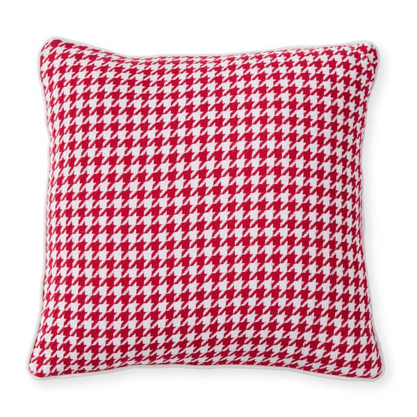 18 Inch Red & White Cotton Houndstooth Pillow
