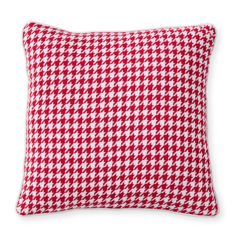 18 Inch Red & White Cotton Houndstooth Pillow