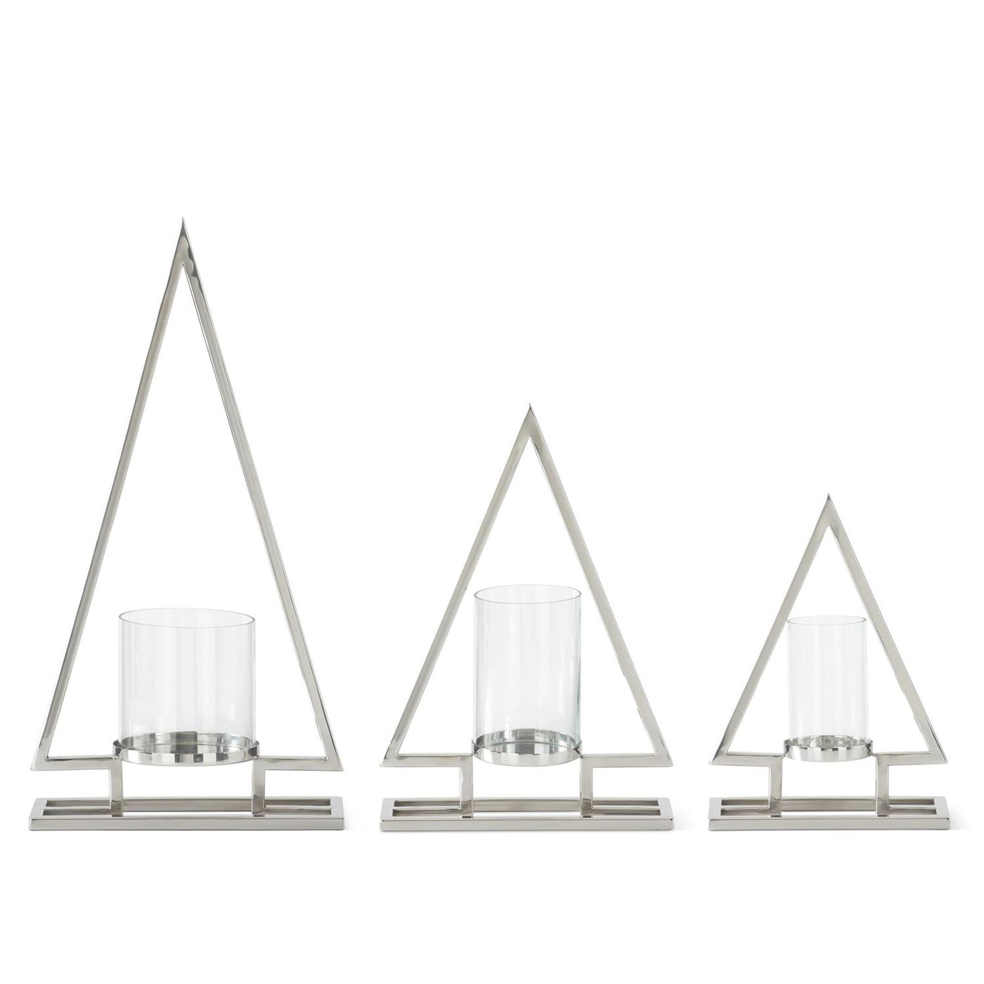 Silver Tree Candleholders w/Glass Hurricane