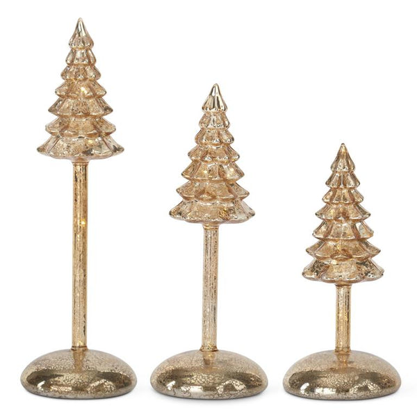 Set of 3 Gold Mercury Glass LED Christmas Tree Finials