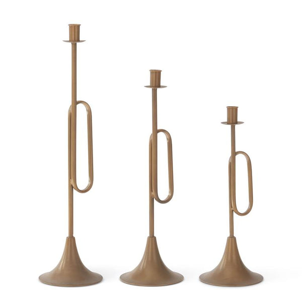 Set of 3 Gold Trumpet Taper Candleholders