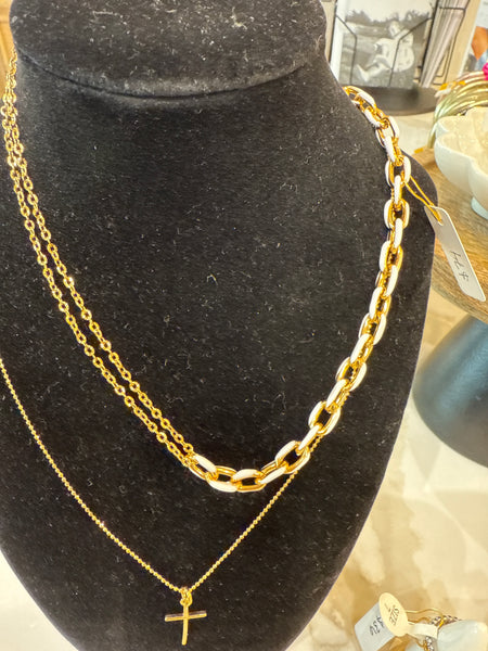 Gold/White Enamel Necklace 18"