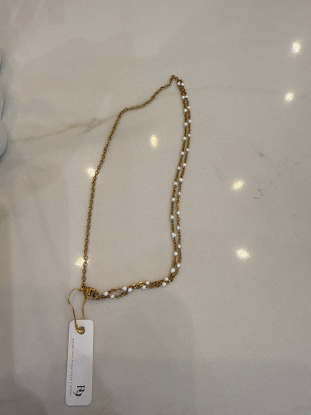 Double Gold/White Enamel Necklace 16"
