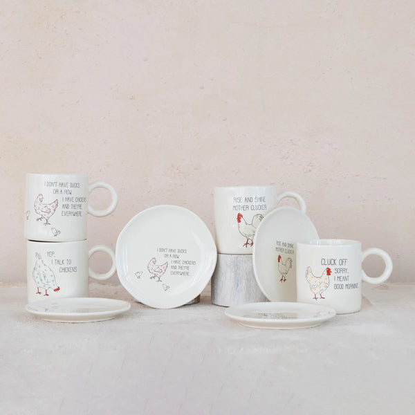 15 oz. Stoneware Mug w/ Chicken & Saying