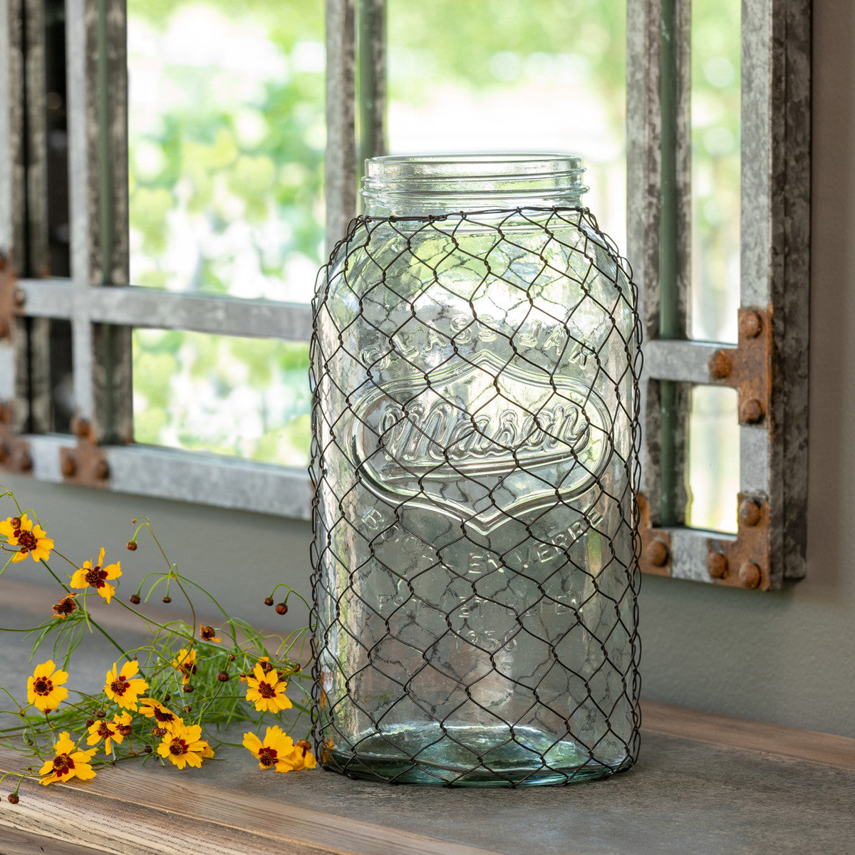 Canning Jar with Poultry Wire