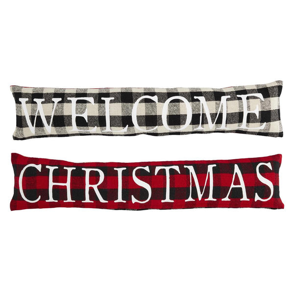 Reversible Welcome/Christmas Check Pillow