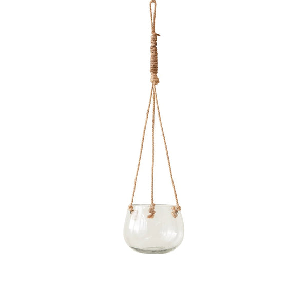 Glass Hanging Vase With Jute Rope